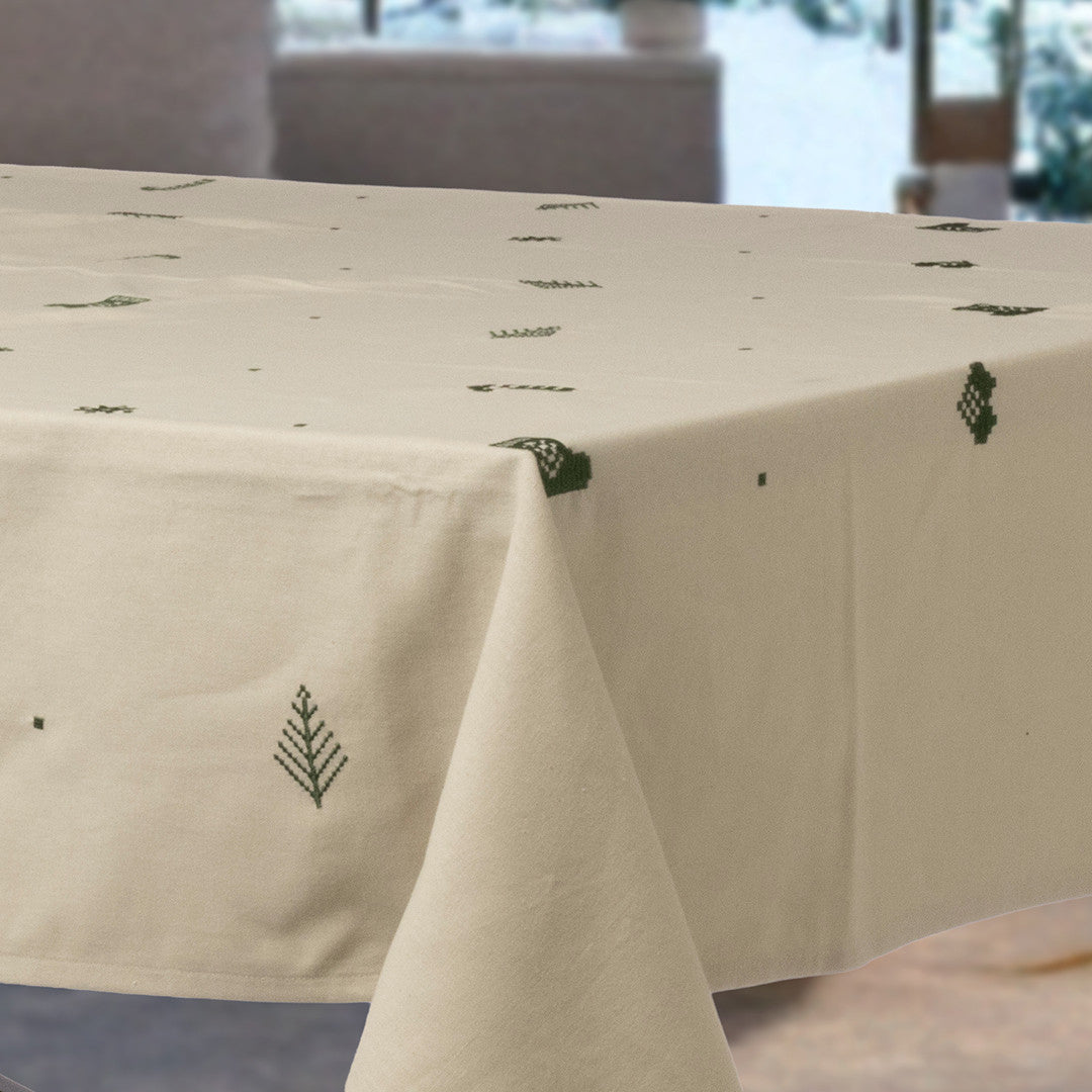 Julia Grøn - Brodert juleduk i 100% bomull - 140 x 270 cm hjørne