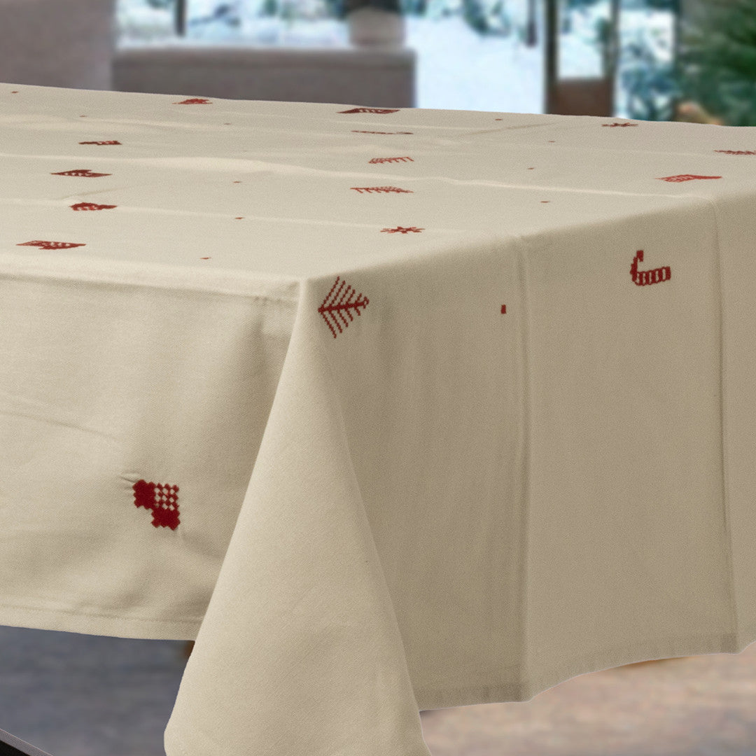 Julia Rød - Brodert juleduk i 100% bomull - 140 x 220 cm hjørne