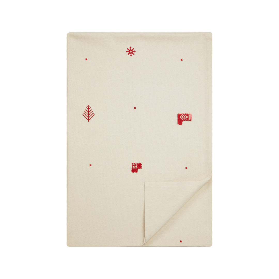 Julia Rød - Brodert juleduk i 100% bomull - 140 x 320 cm brettet