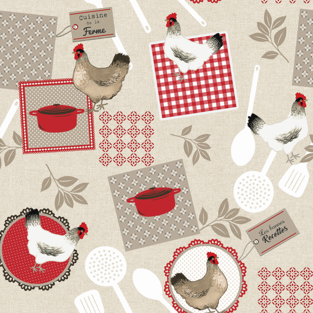 Landkjøkken – Voksduk med høner og kjøkkenmotiv