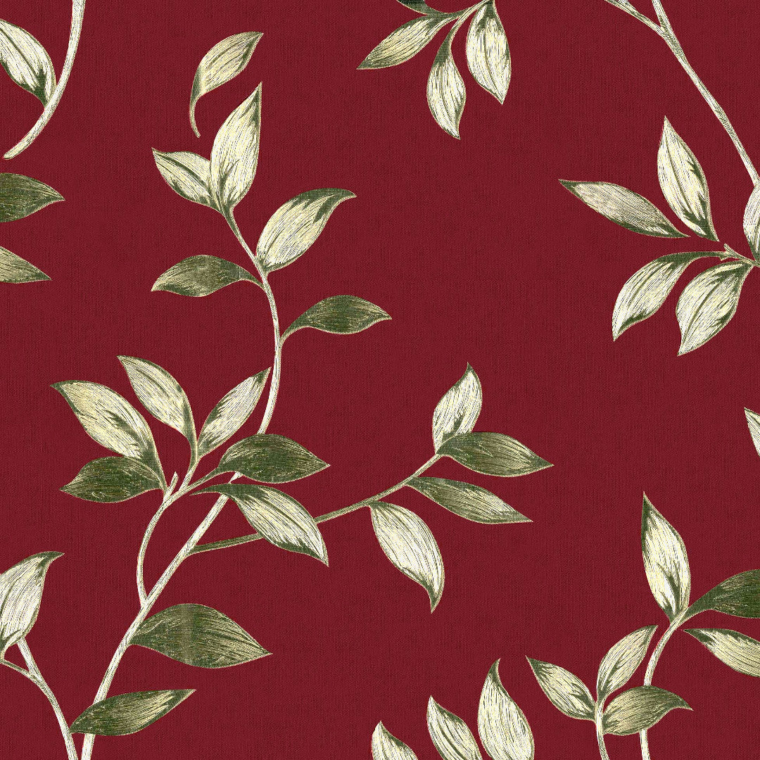 Liane Rouge – Voksduk i burgunder med gyldne bladranker, mønster