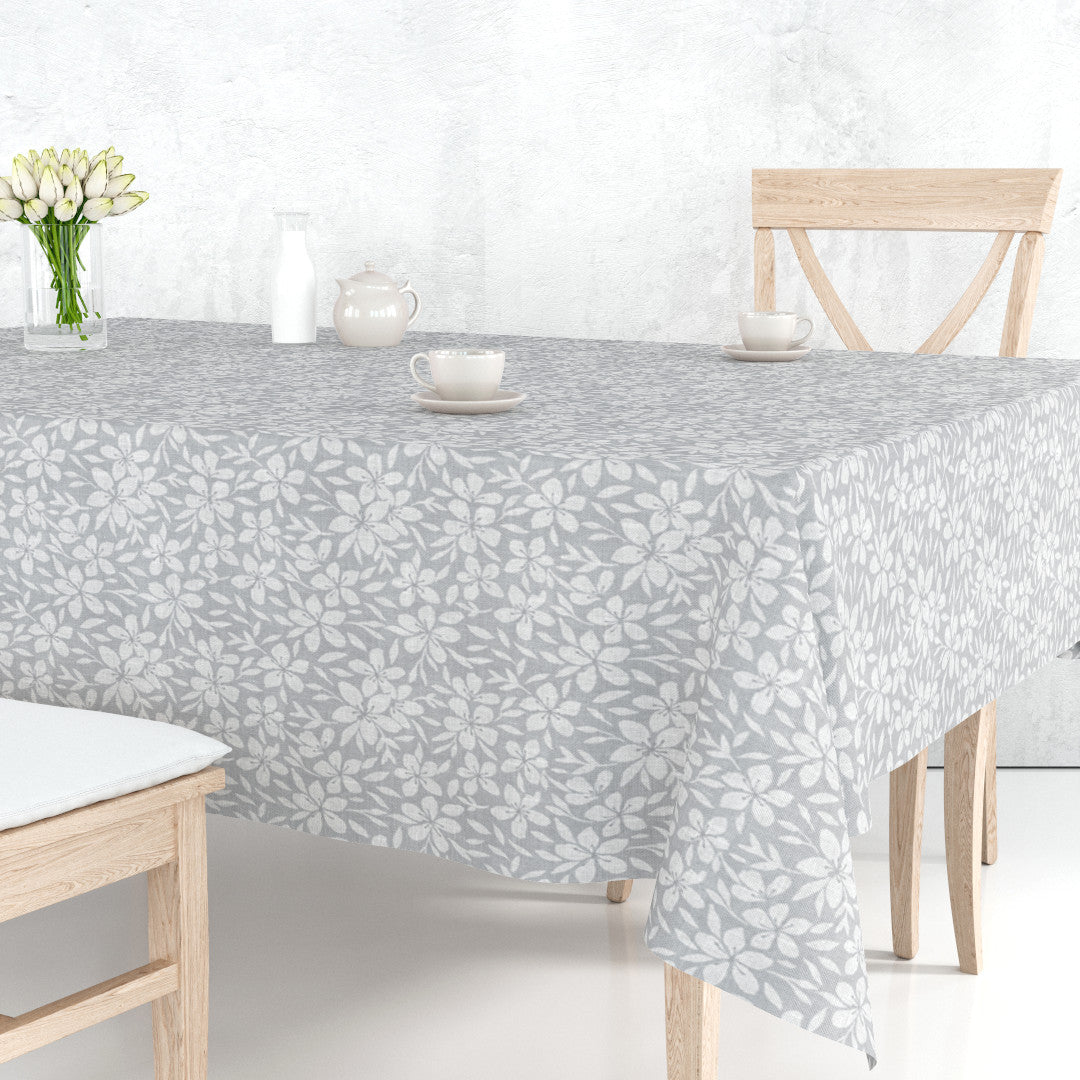 Linen Leaf Grå – Lett preget voksduk med bladmotiv