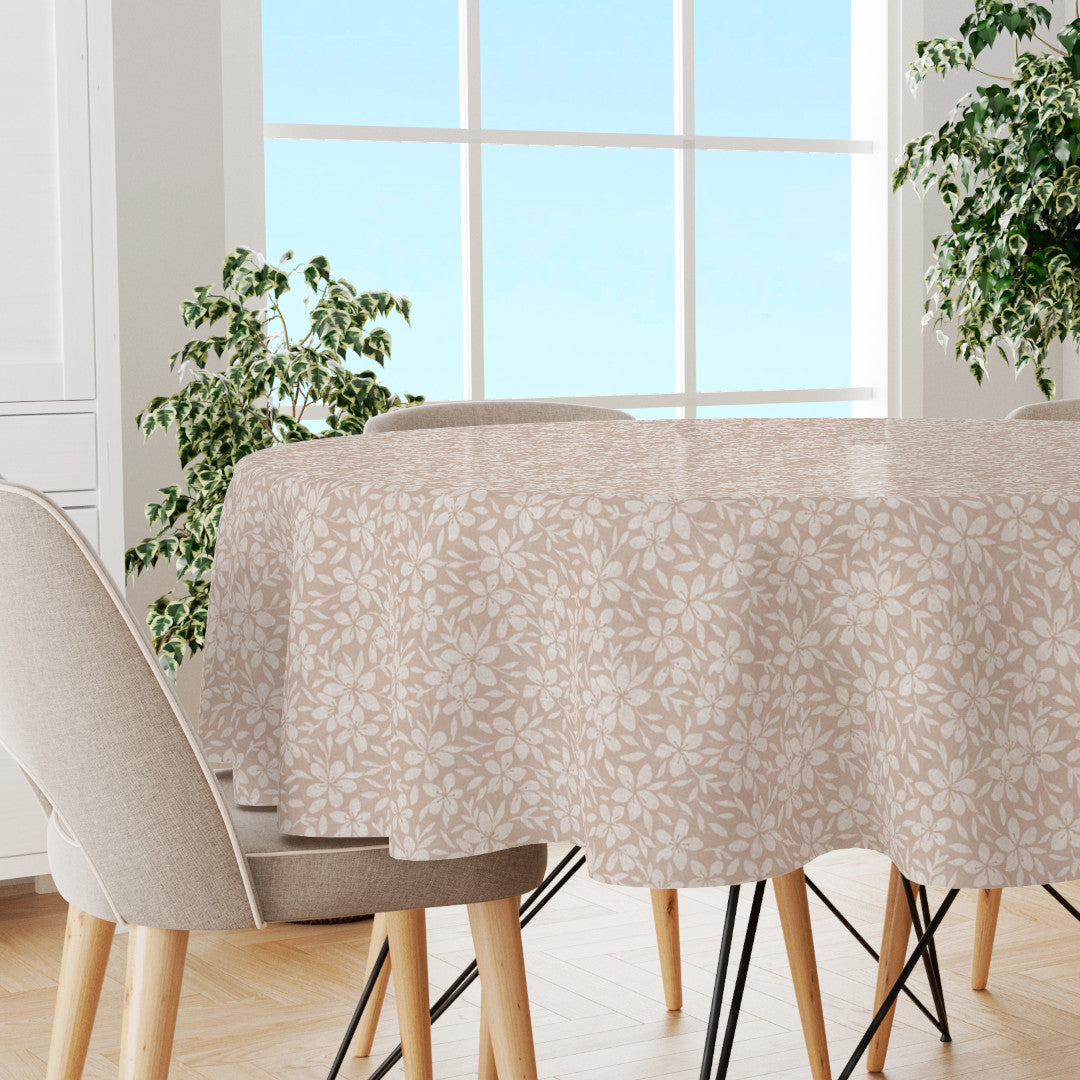 Linen Leaf Natur – Rund lett preget voksduk med bladmotiv, miljø