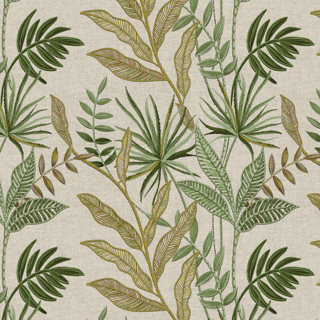 Lino Verdea – Akrylduk med botanisk mønster i elegant linlook, mønster 2