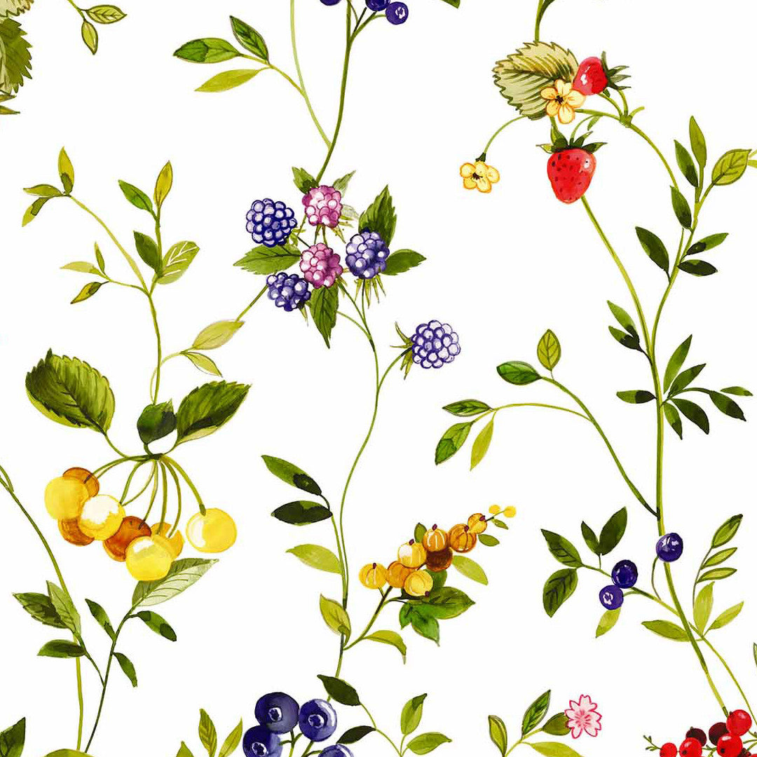 Lydia Sommerbær – Voksduk med ville bær og blomster i glade farger