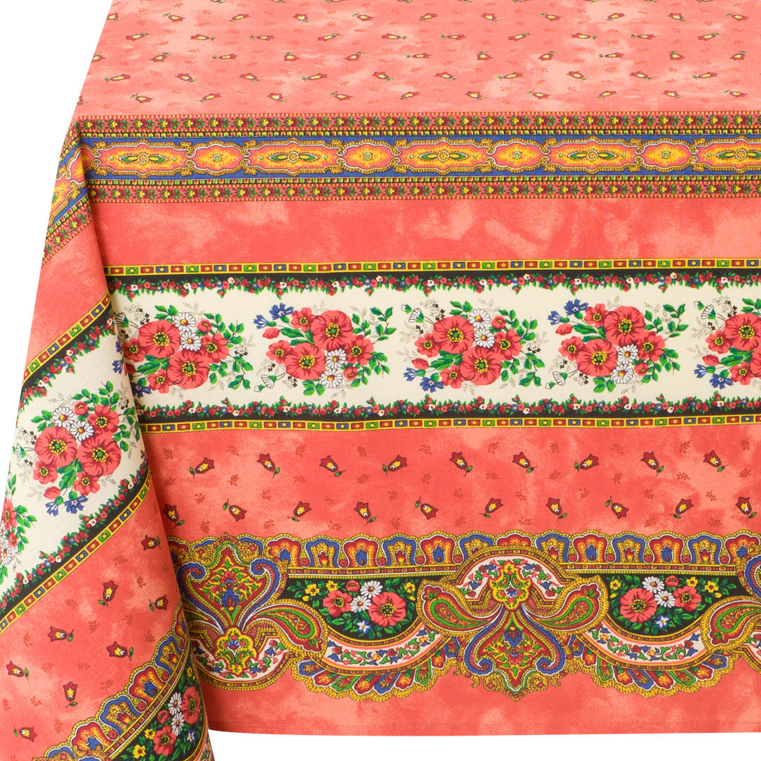 Marat Tradition Oransje – Rektangulær akrylbelagt provenceduk 150 x 250, nærbilde