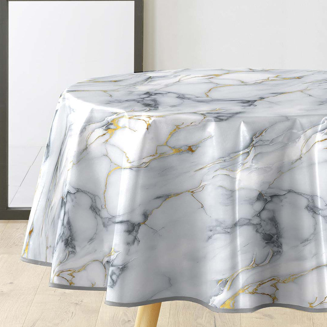 Marquina – Rund voksduk Ø 155 cm med marmormønster og metallic
