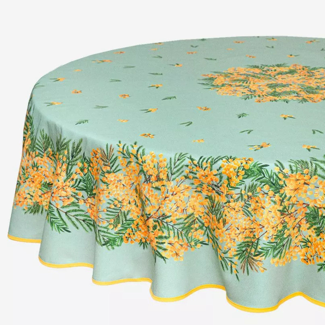 Mimosa Grønn – Rund provenceduk Ø 180, nærbilde