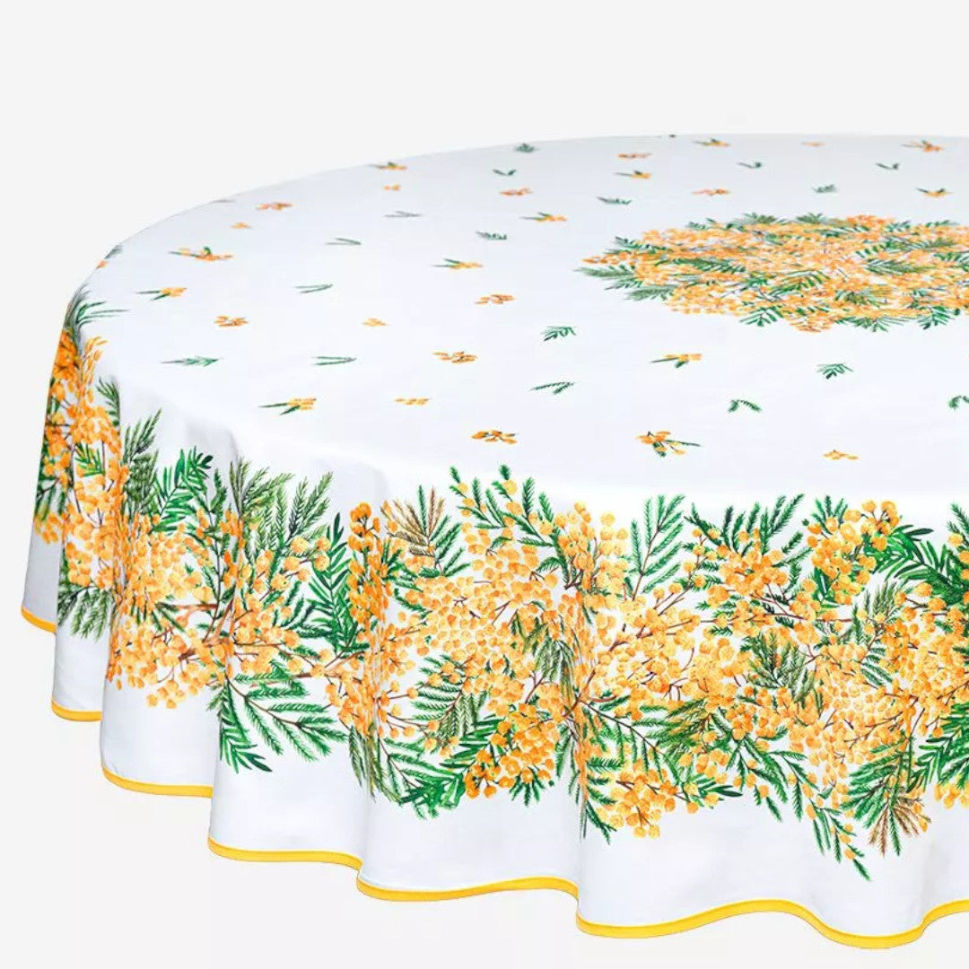 Mimosa Hvit – Rund provenceduk Ø 180, nærbilde