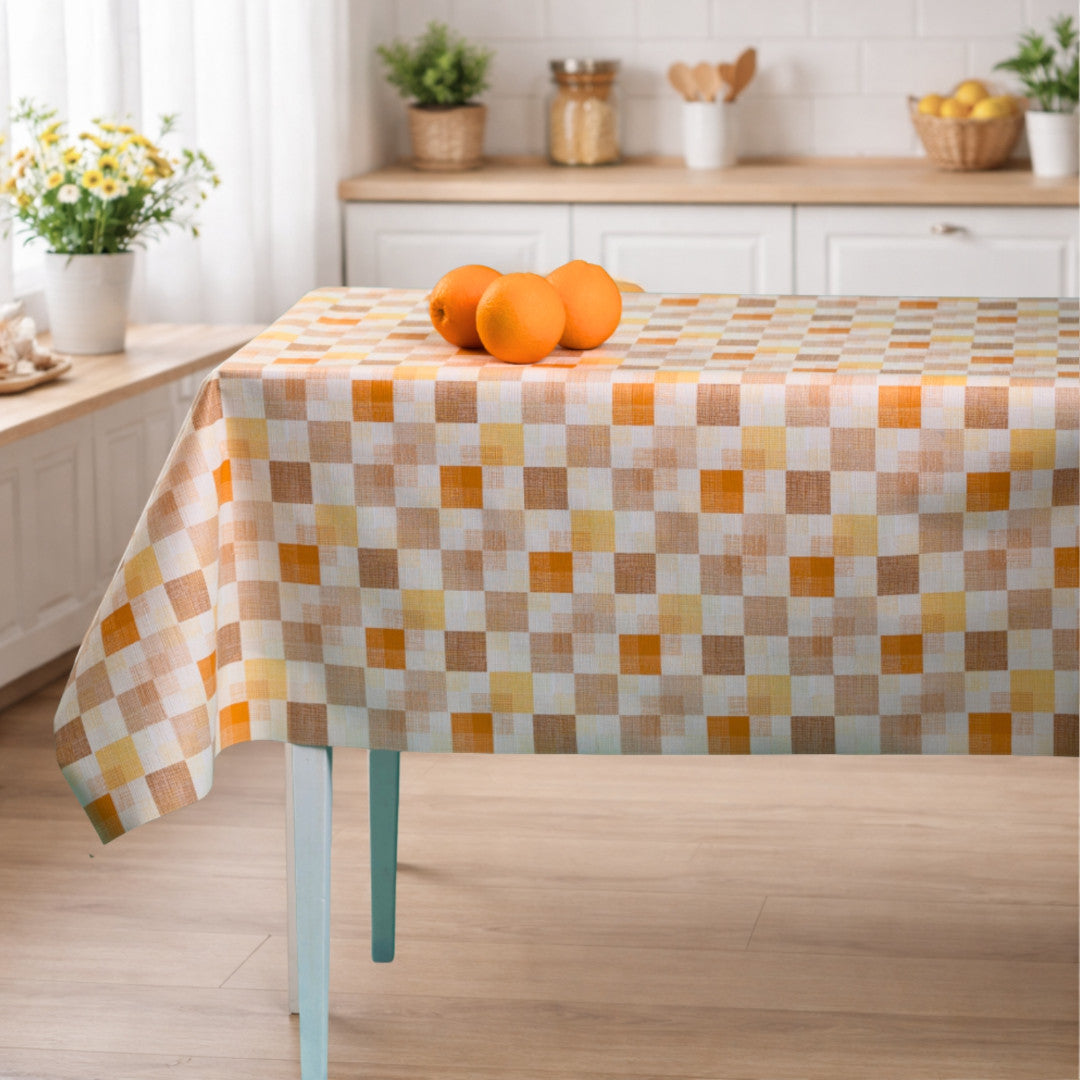 Mosaic Apricot – Rutete voksduk med tekstillook, miljø