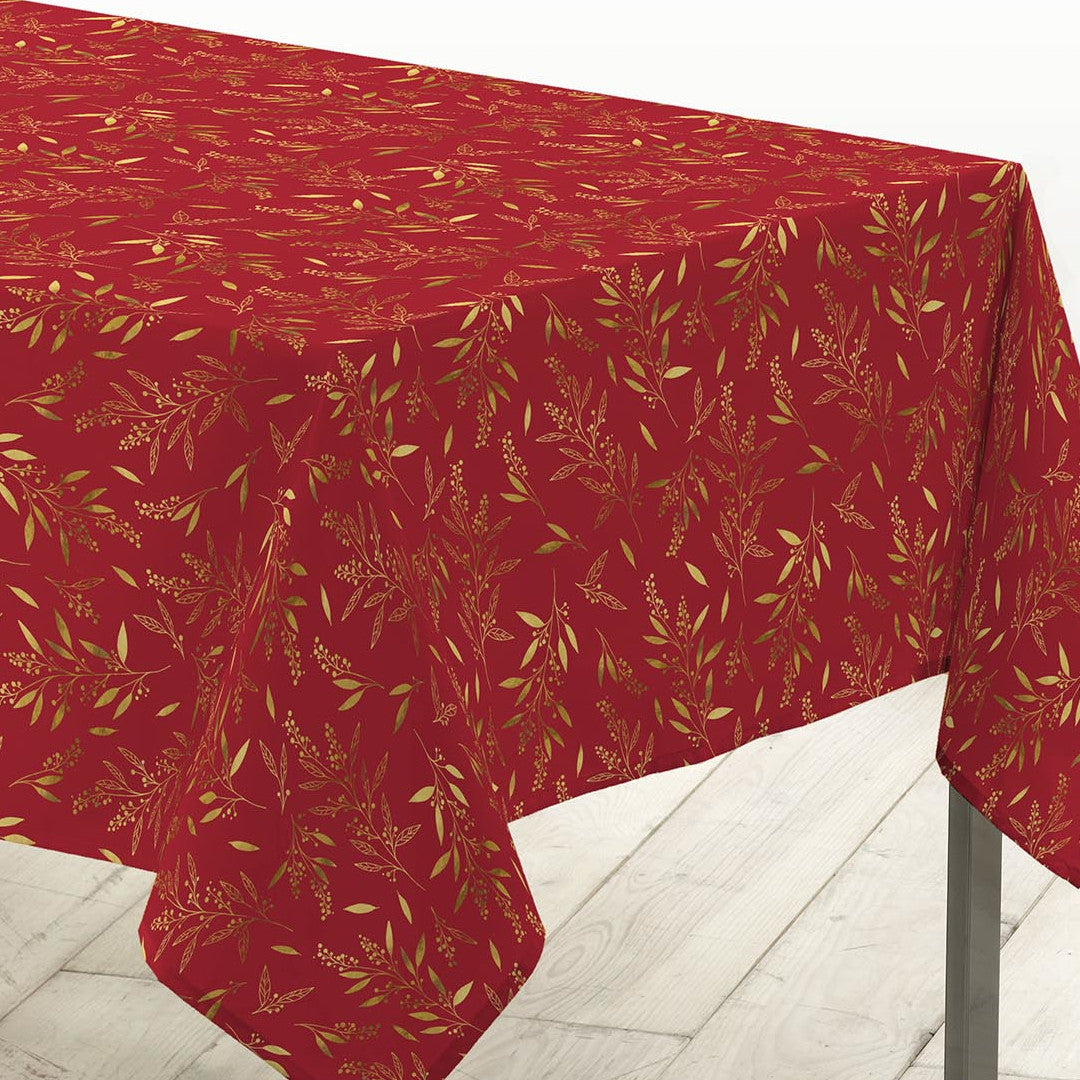 Naelle Rød/Gull - juleduk med gyldne blader 140 x 240 cm hjørne