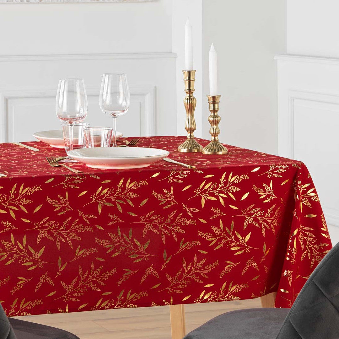 Naelle Rød/Gull - juleduk med gyldne blader 140 x 240 cm miljø
