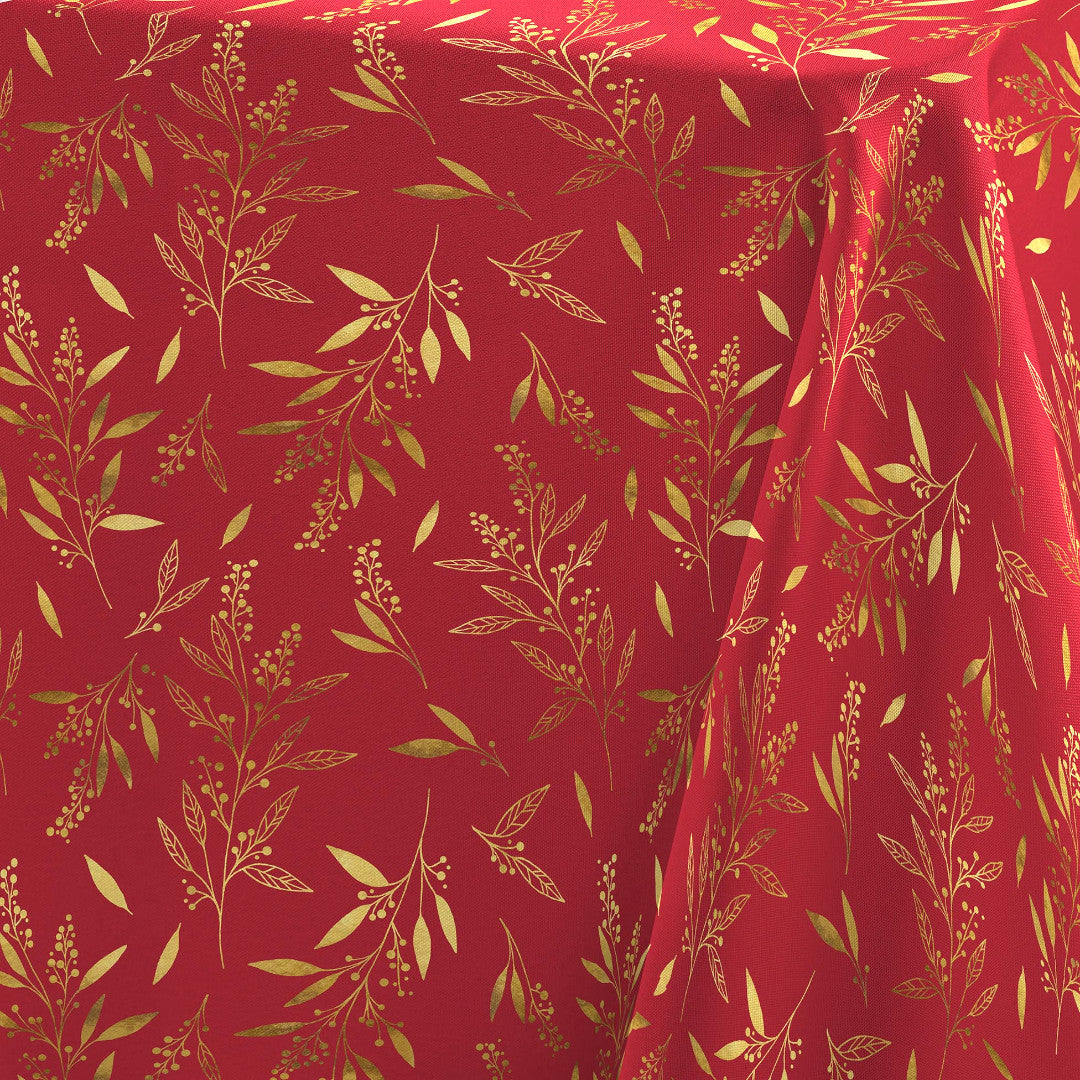 Naelle Rød/Gull - juleduk med gyldne blader 140 x 240 cm mønster