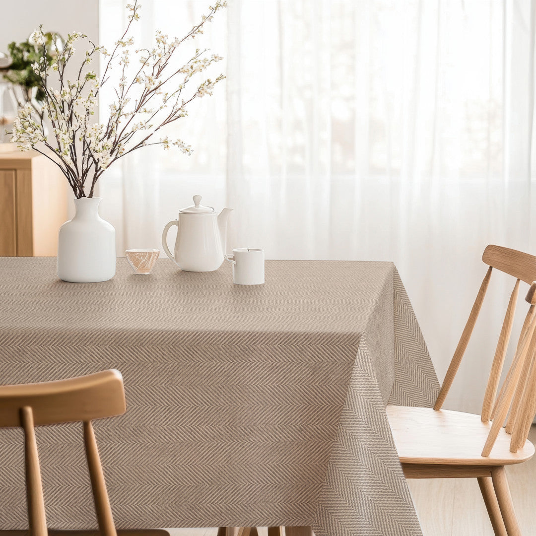 Nagore Beige – Akrylduk med klassisk fiskebensmønster, hjørne
