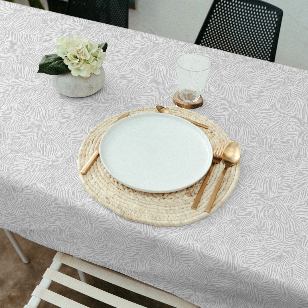 Nanda Grå – Akrylduk med myke palmeblader miljø