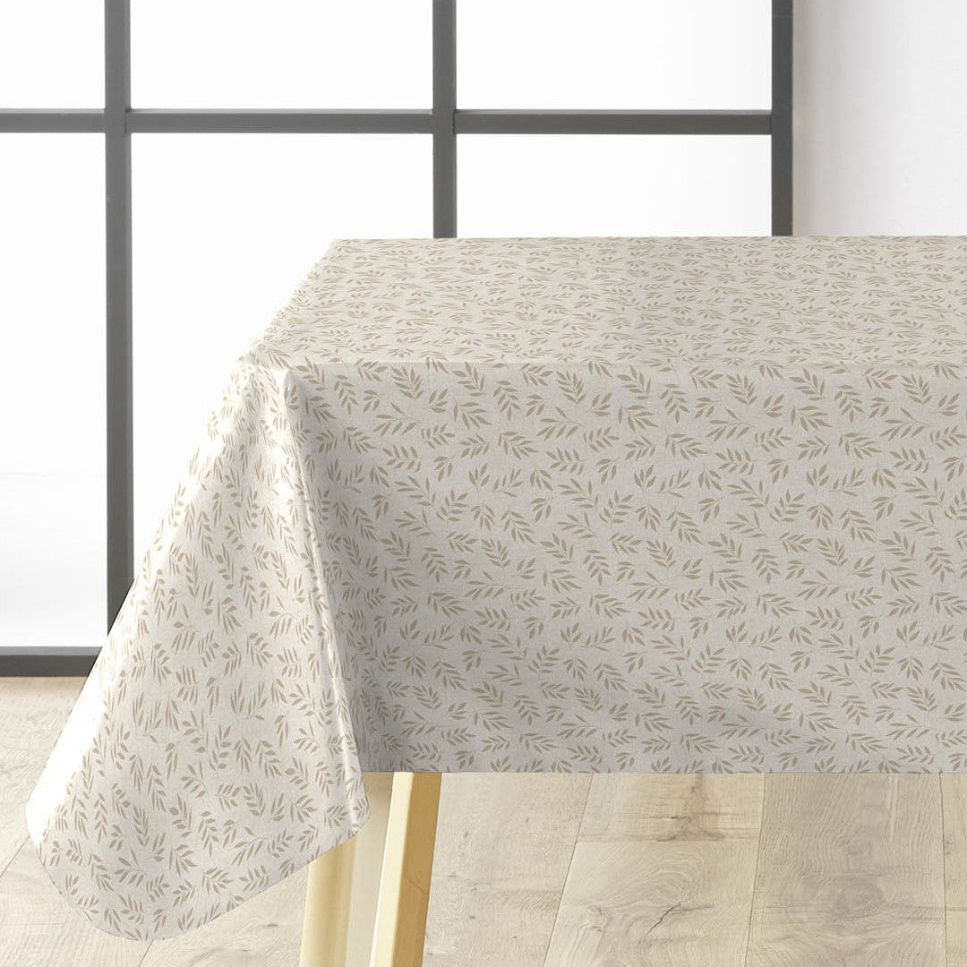 Naya Naturel – Glatt voksduk med linlook og diskret bladmønster, hjørne