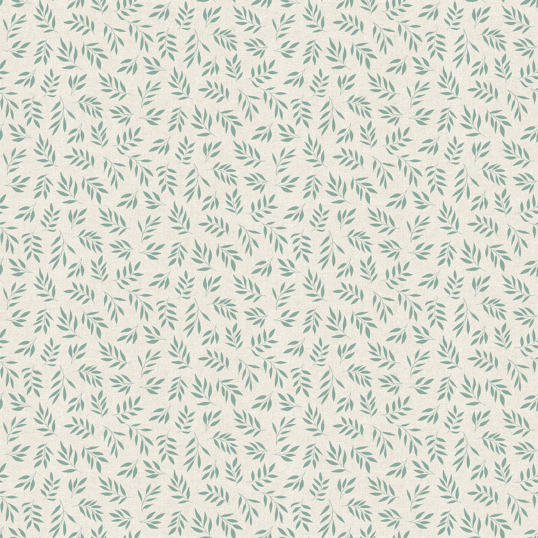 Naya Sauge – Voksduk med linlook og små grønne blader, mønster