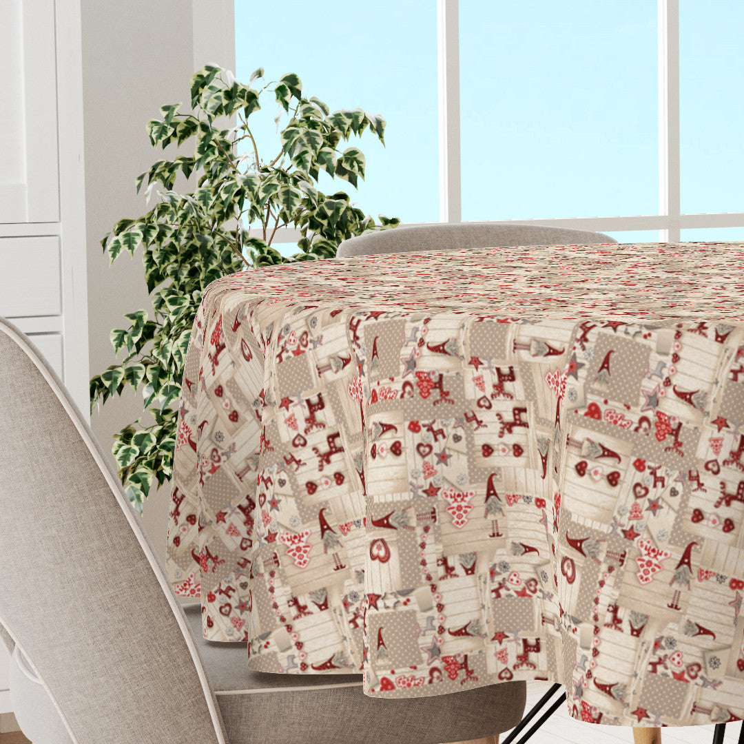 Nissehjerte – Rund juleakrylduk i nordisk julepatchwork