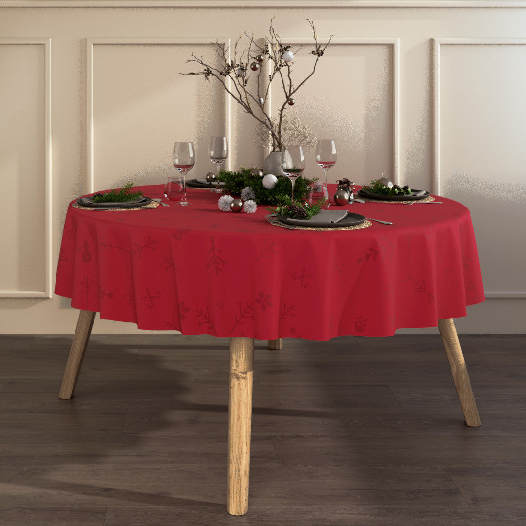 Engholm Noel jacquardvevd rund juleduk, rød - Ø 250 cm