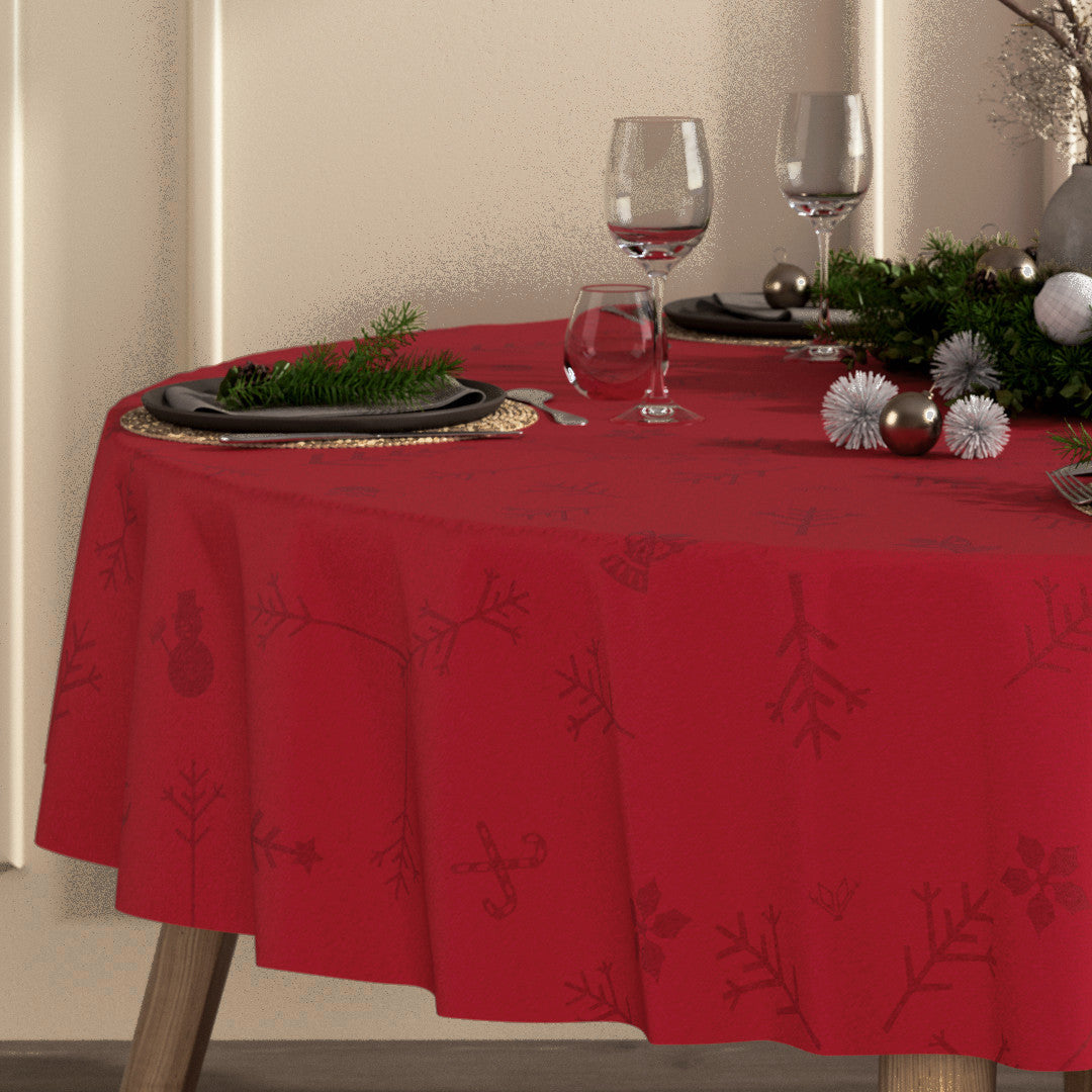 Engholm Noel jacquardvevd rund juleduk, rød - Ø 250 cm