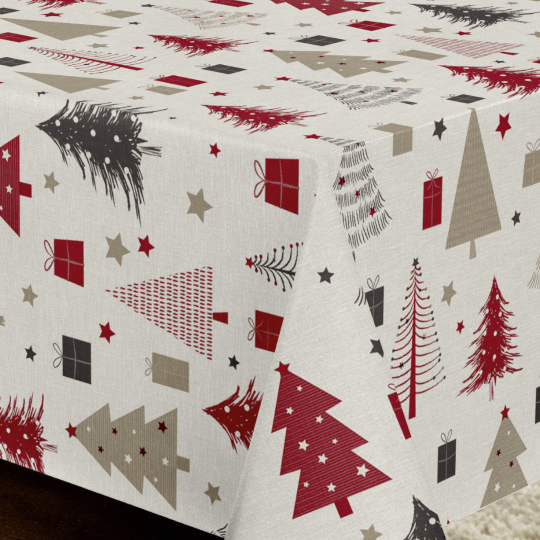 Nordfavn Arbres de Noël – Julevoksduk med juletrær og gaver