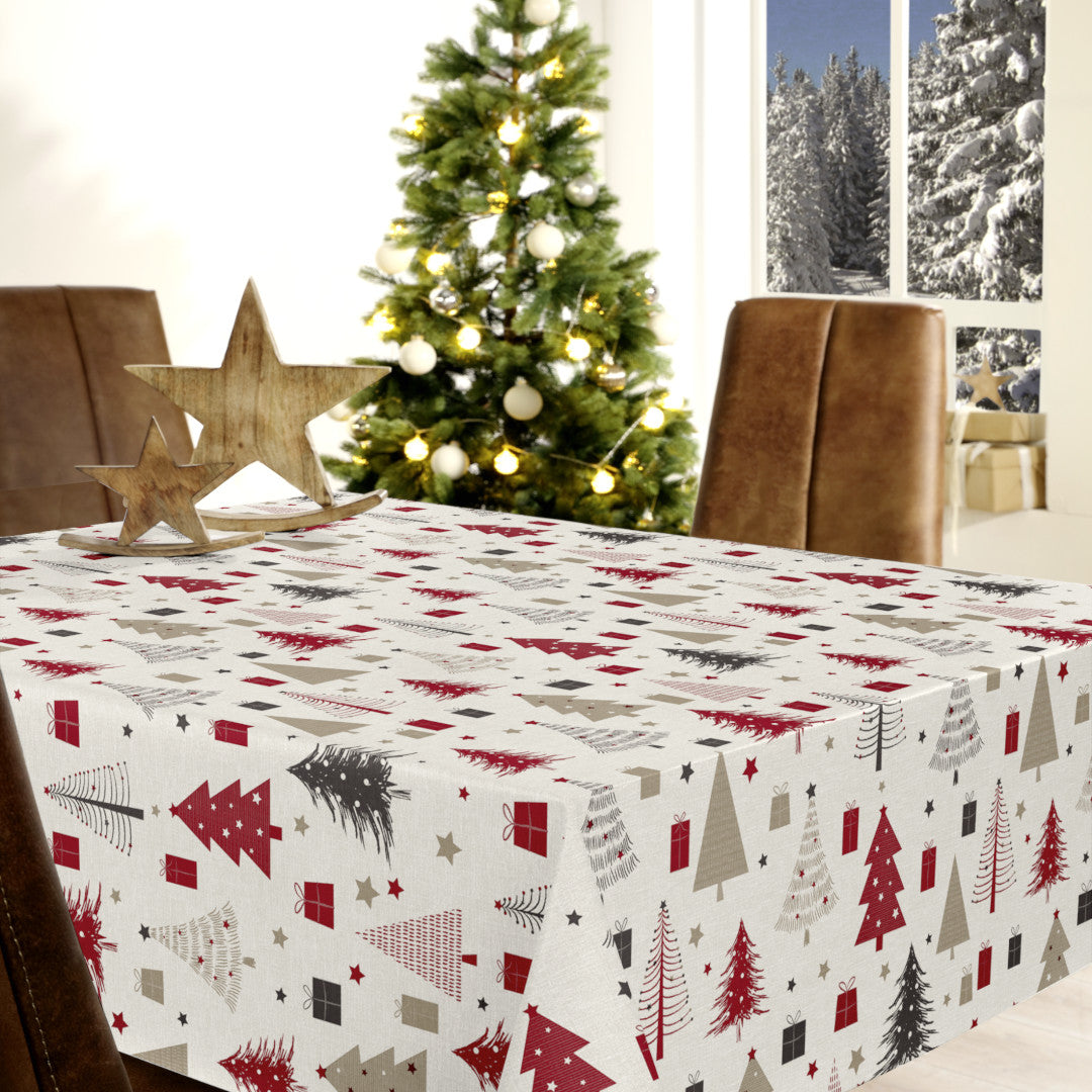 Nordfavn Arbres de Noël – Julevoksduk med juletrær og gaver, miljø