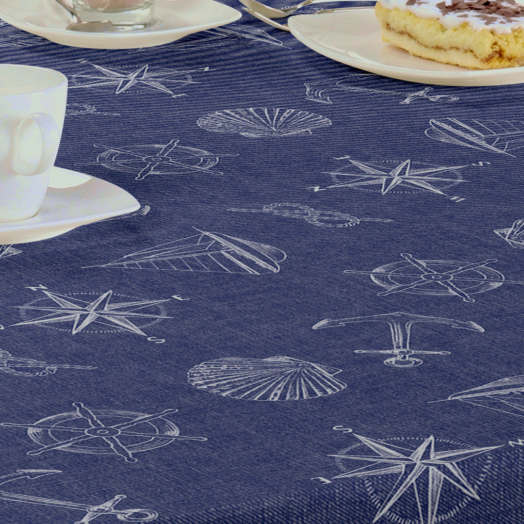 Nordfavn Captain – Blå voksduk med maritime motiver, detaljer