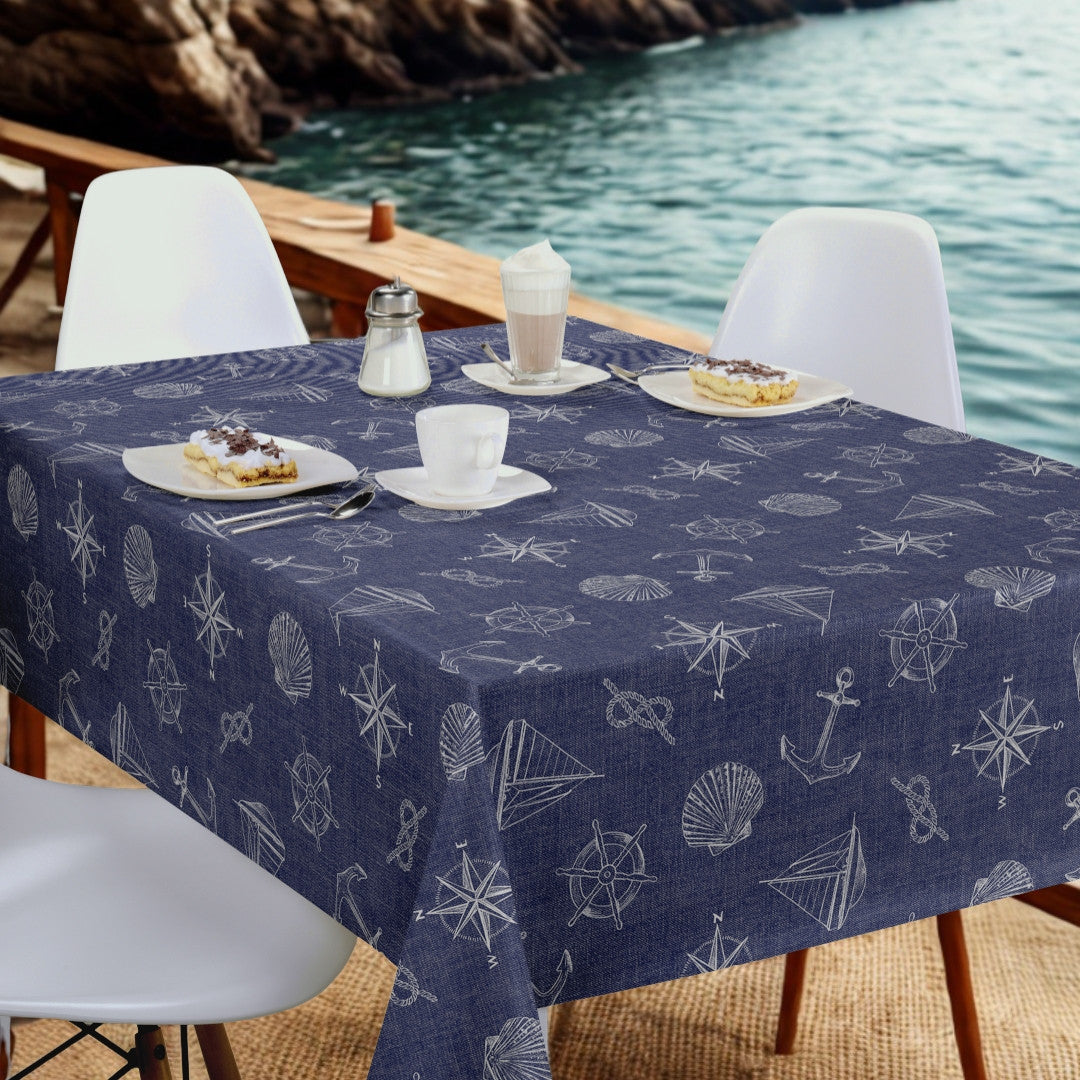 Nordfavn Captain – Blå voksduk med maritime motiver, miljø