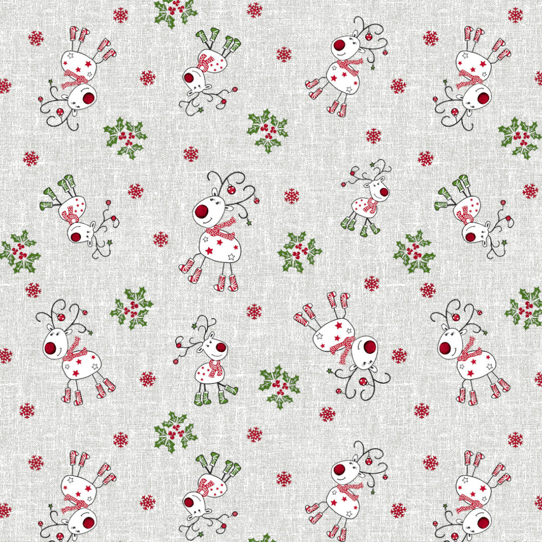 Nordfavn Ciervos Navidad – Julevoksduk med søte reinsdyr, mønster