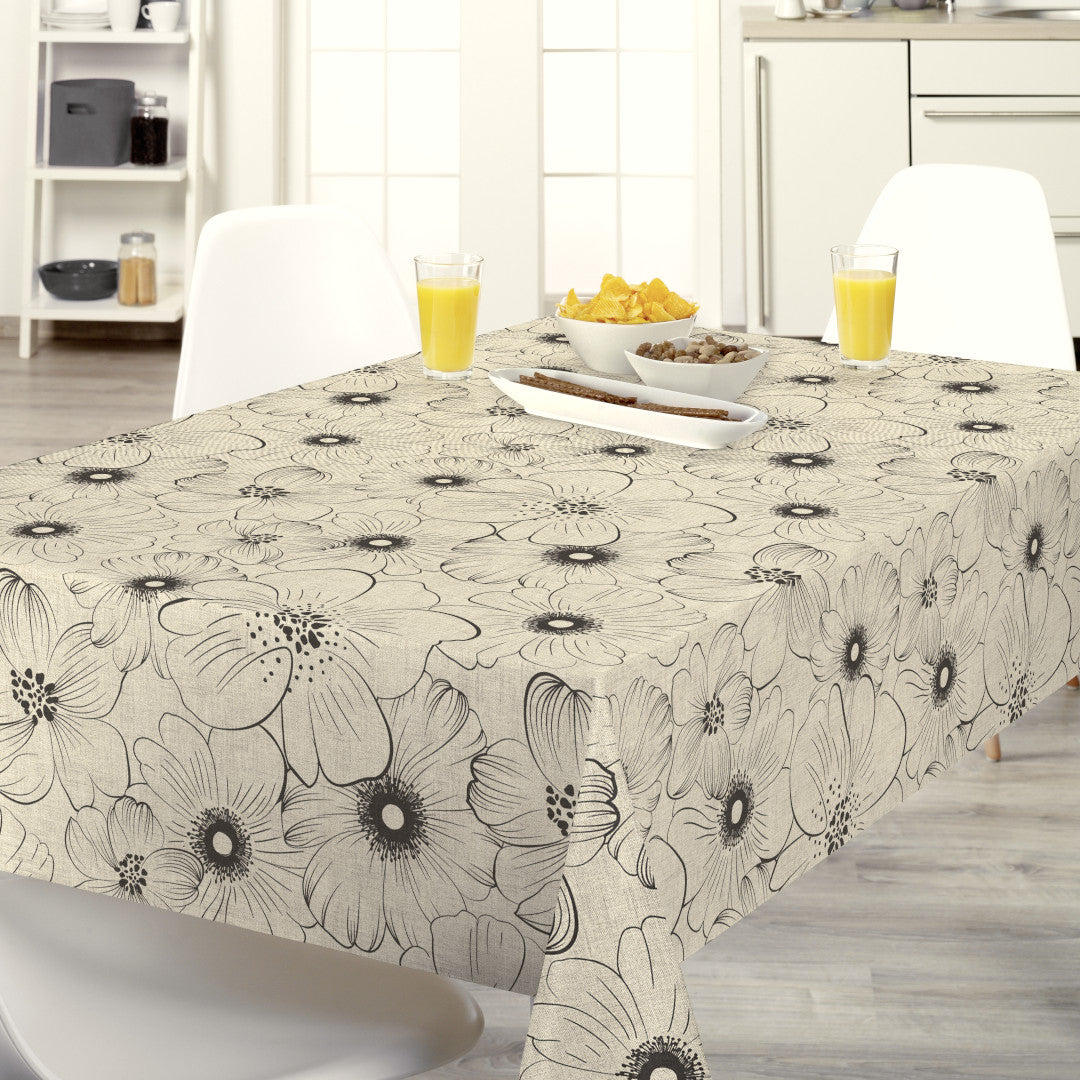 Nordfavn Cologne Beige – Voksduk med strekblomst i lintrykk, miljø