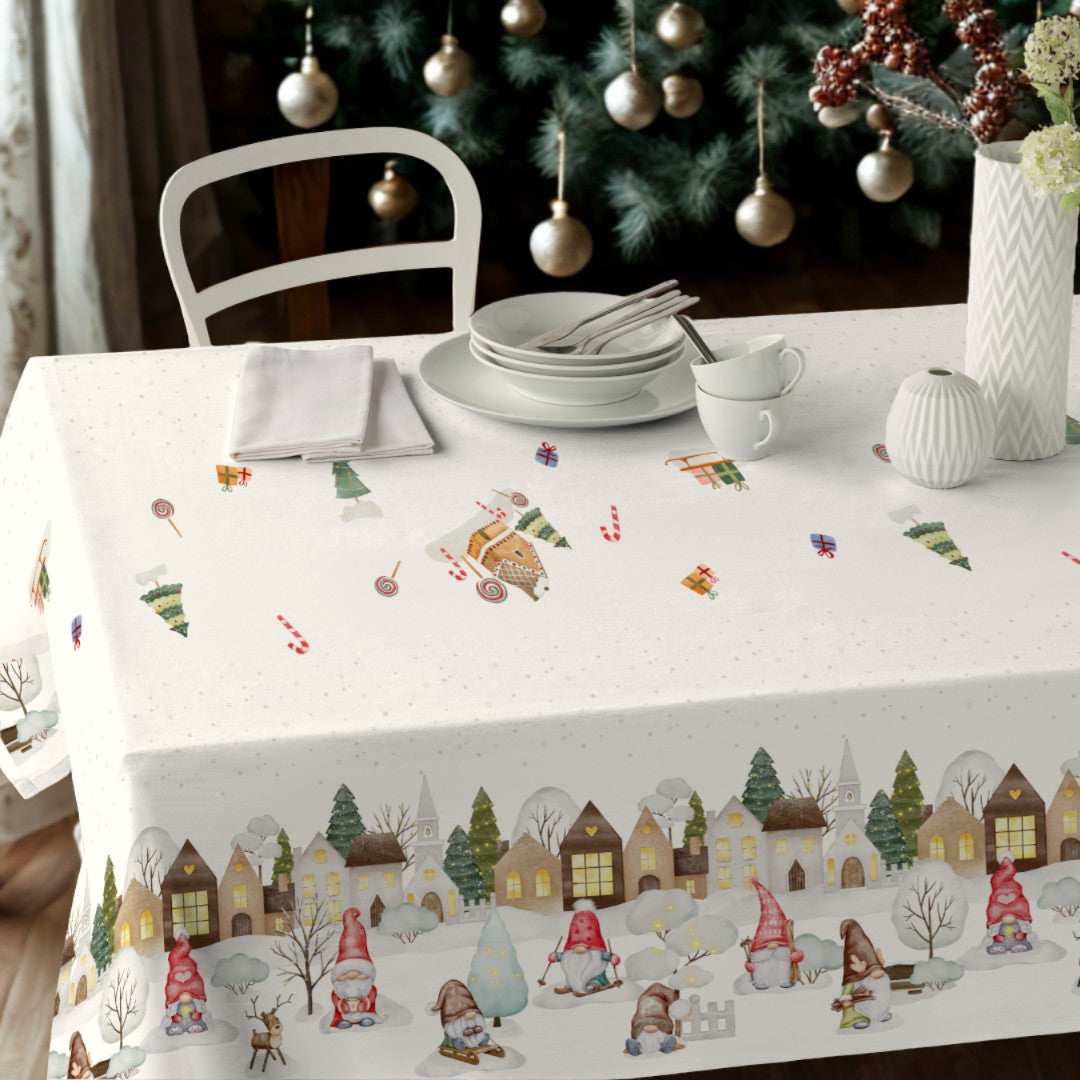 Nordfavn Elf – Juleakrylduk med vinterby og nisser, miljø