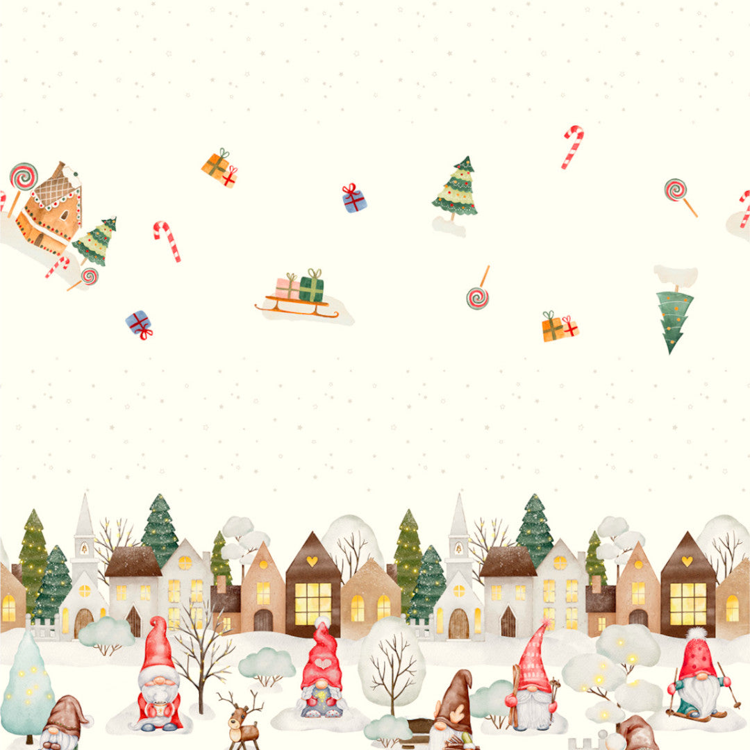 Nordfavn Elf – Juleakrylduk med vinterby og nisser, mønster