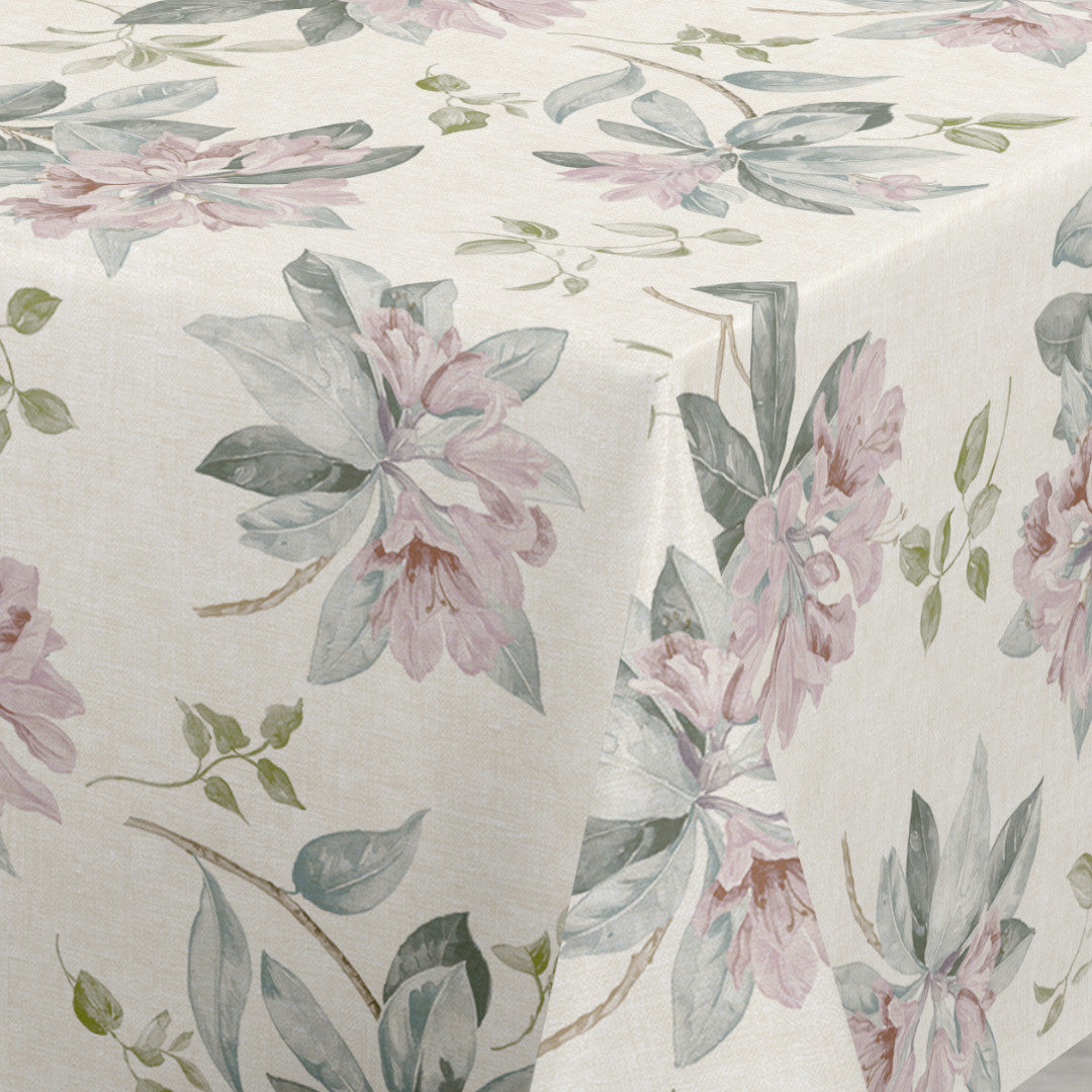 Nordfavn Fruehling Rosa – Voksduk med mykt blomstertrykk hjørne