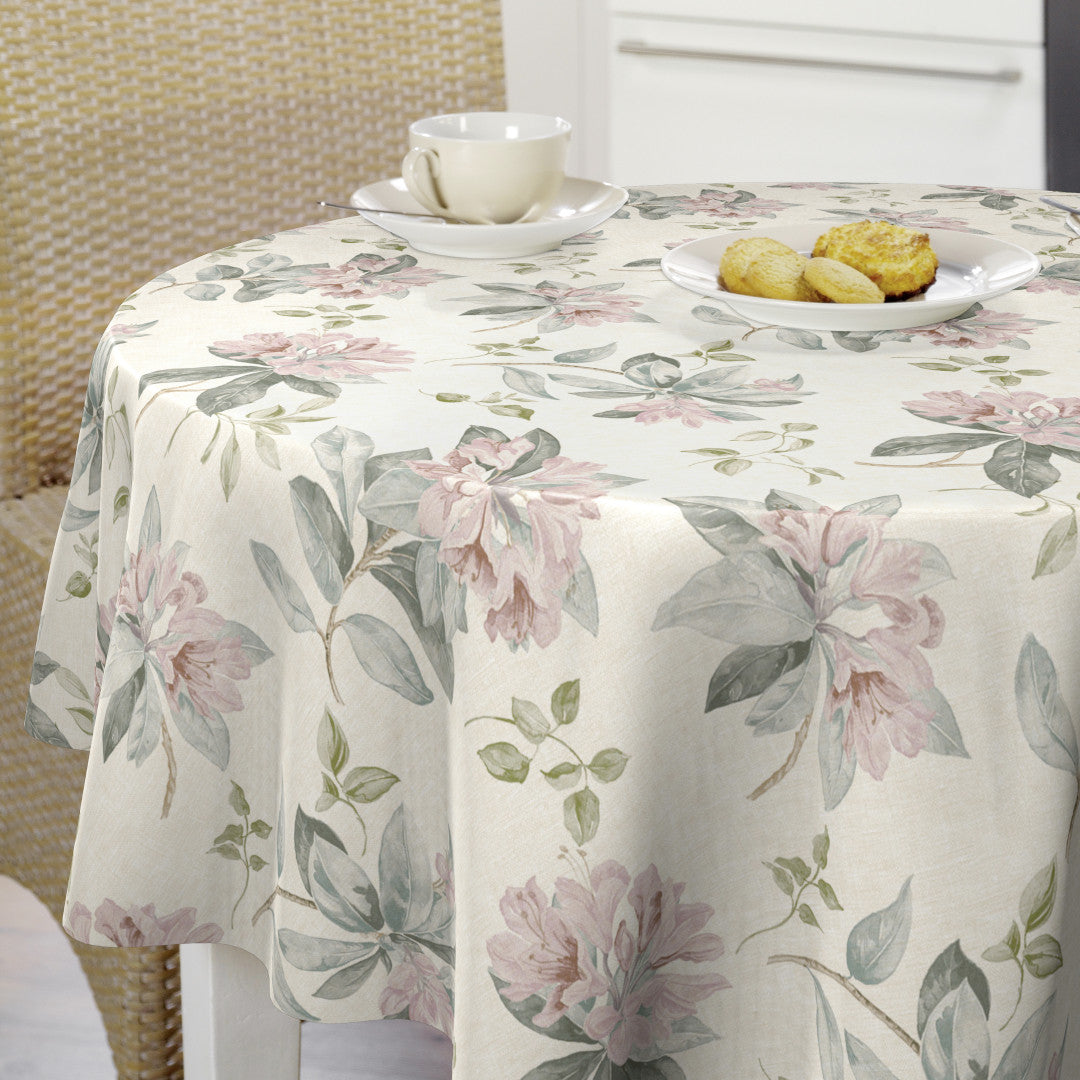 Nordfavn Fruehling Rosa – Voksduk med mykt blomstertrykk rund