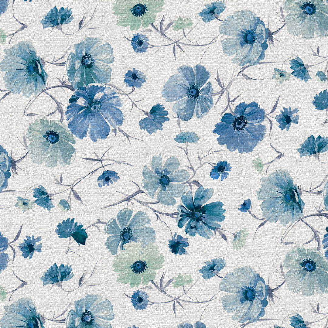 Nordfavn Gerbera Blå – Voksduk med blomsterprint i blå nyanser, mønster