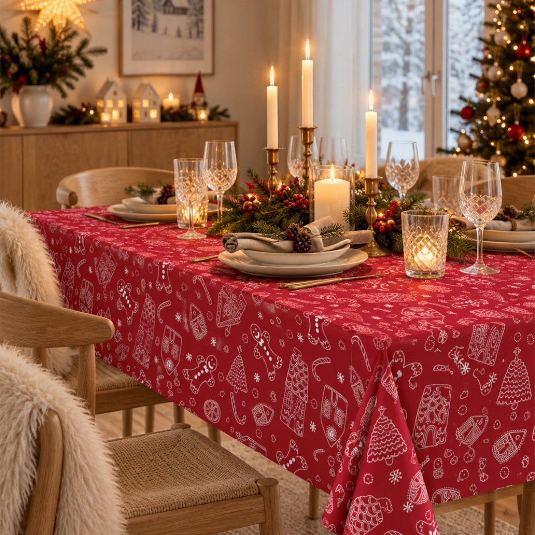 Nordfavn Ginger Cookies Rød – Julevoksduk med pepperkakemotiver, miljø