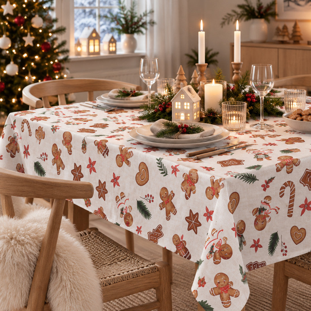 Nordfavn Gingerbread Lyst linlook – Julevoksduk med pepperkaker, miljø