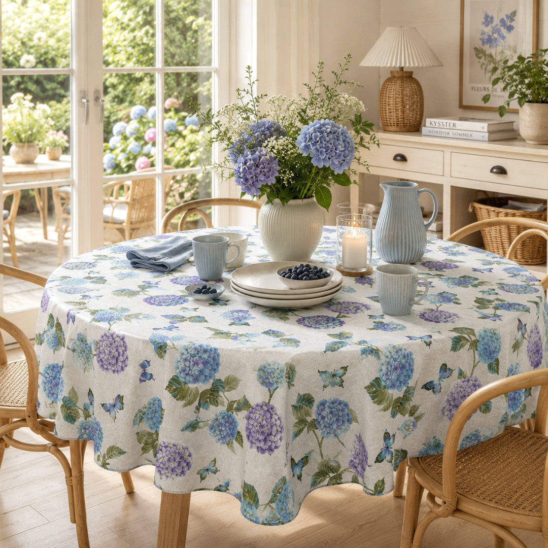Nordfavn Hortensia Have Blå – Voksduk med sommerfugler