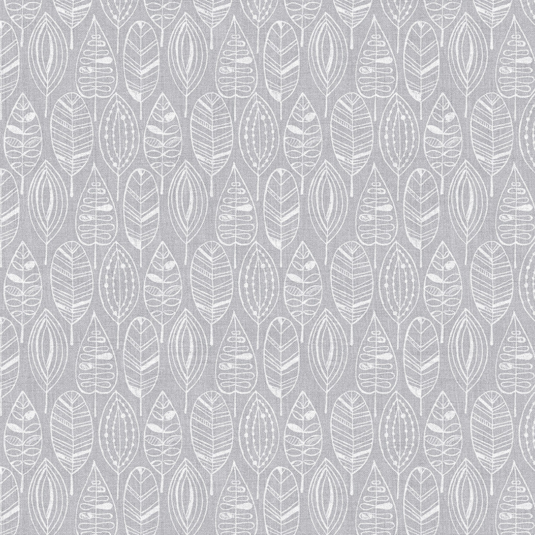 Nordfavn Nordic Leaf Grey – Voksduk med stilisert bladmønster
