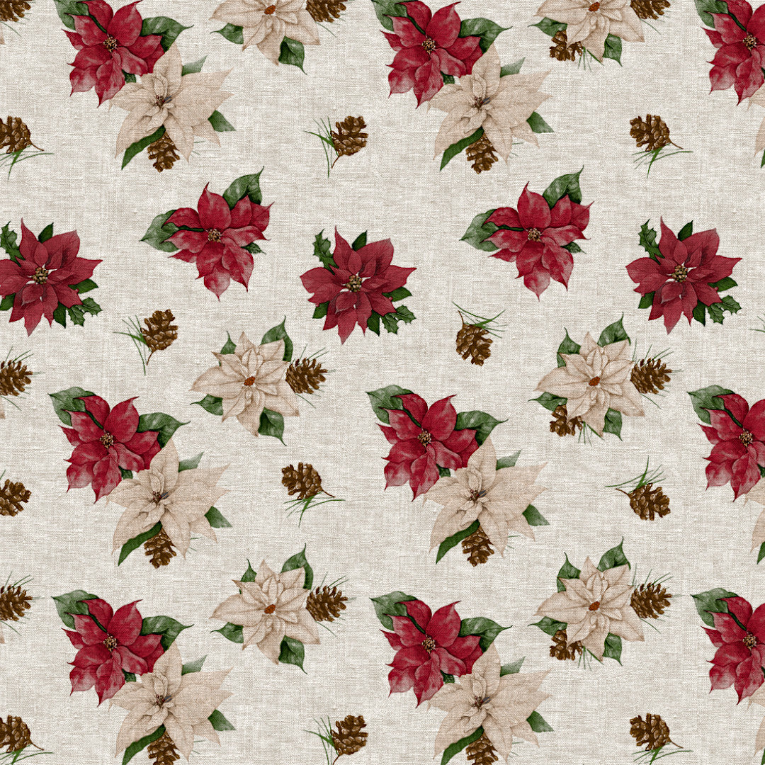 Nordfavn Poinsettia – Julevoksduk med linpreg og julestjerner, mønster