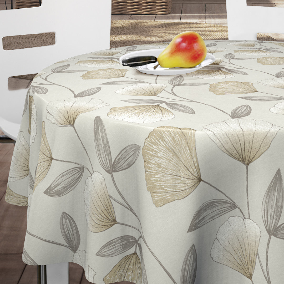 Nordfavn Shell Flower Beige – Voksduk med mykt botanisk uttrykk rund