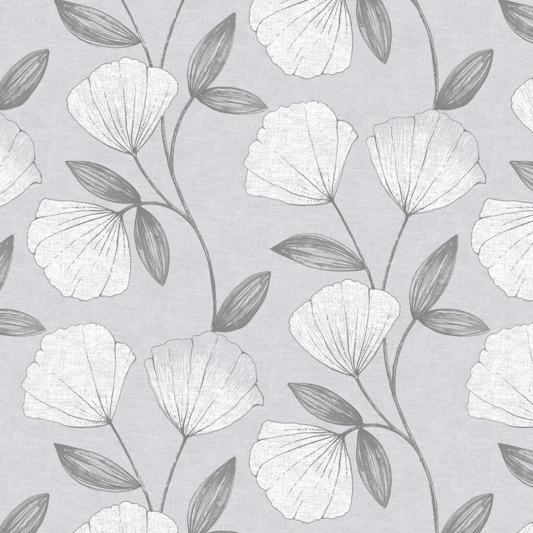 Nordfavn Shell Grå Sølv – Voksduk med elegant bladmotiv