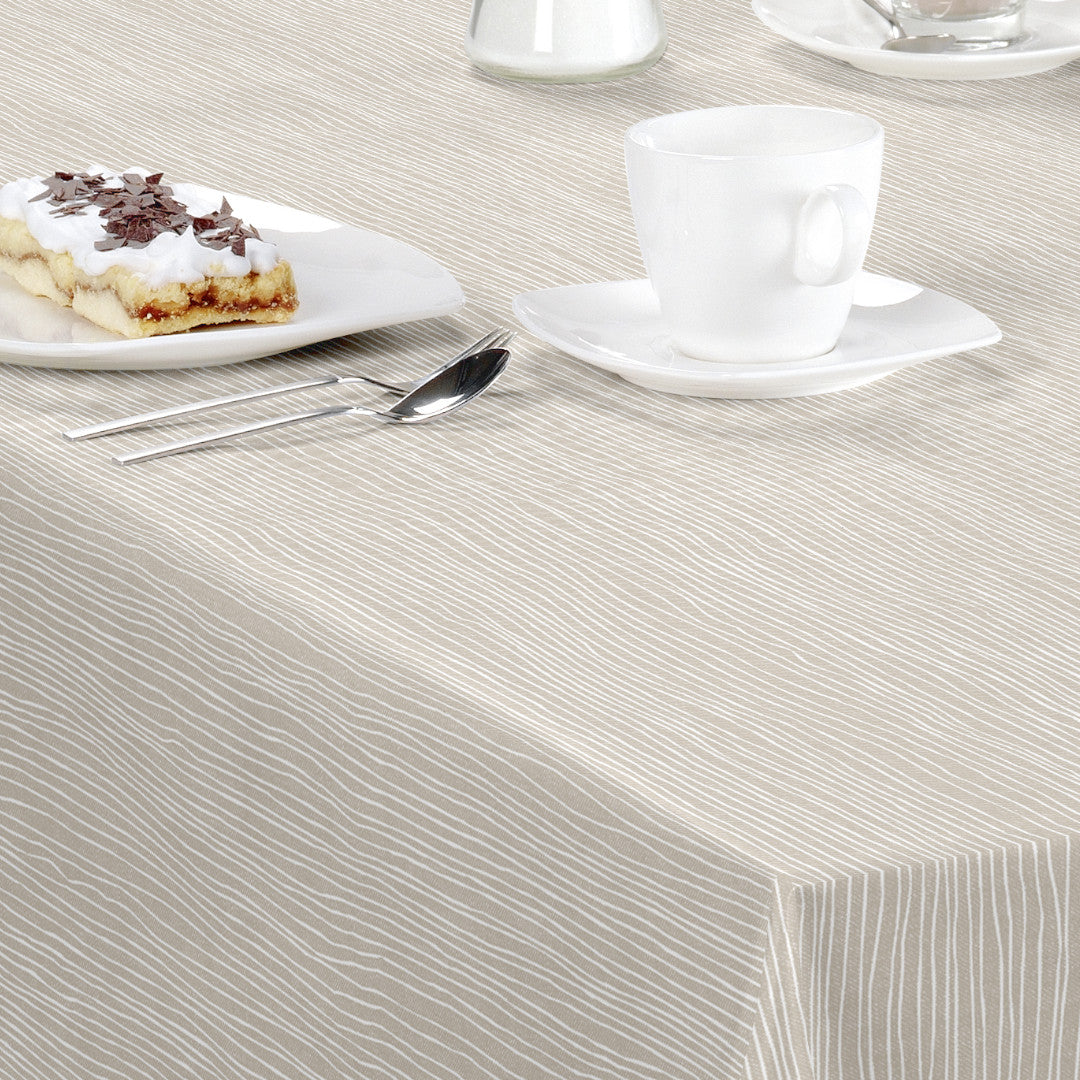 Nordfavn Strange Ways Beige – Voksduk i beige med striper, detaljer