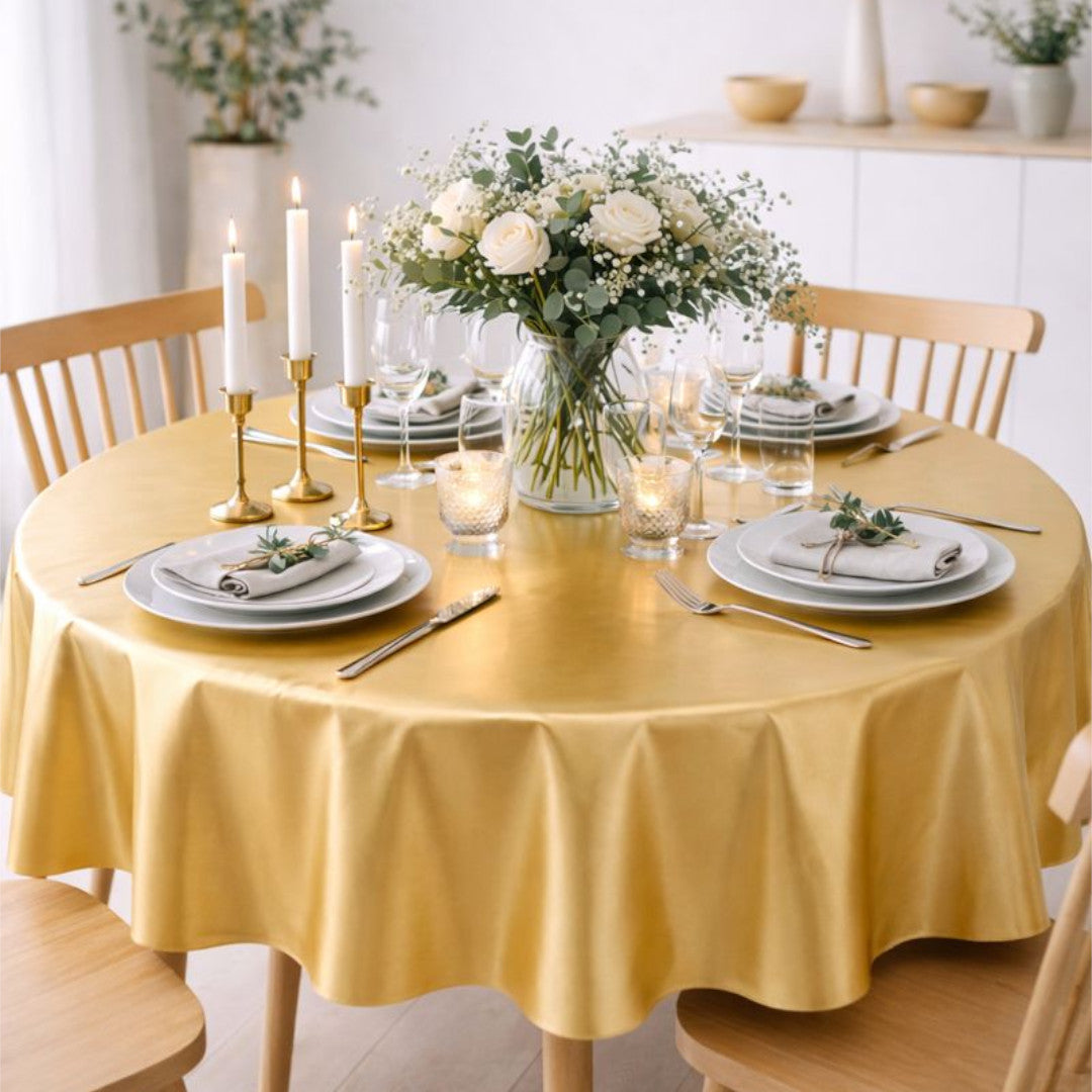 Nordfavn Uni gull – Glatt voksduk i elegant lys gullfarge, rund
