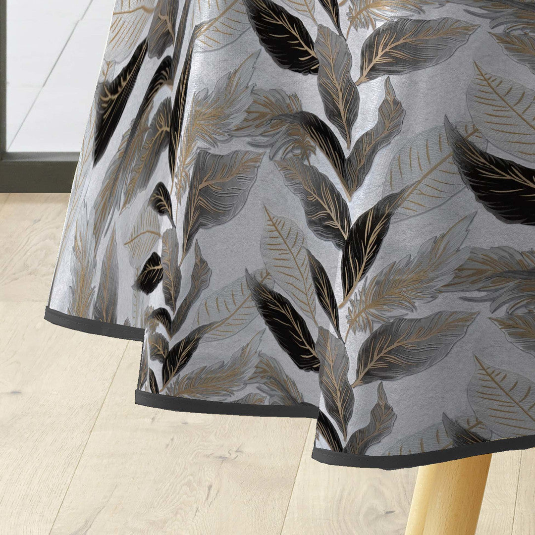 Oralia Metallic – Rund voksduk med skinnende blader Ø 155 cm kantbånd