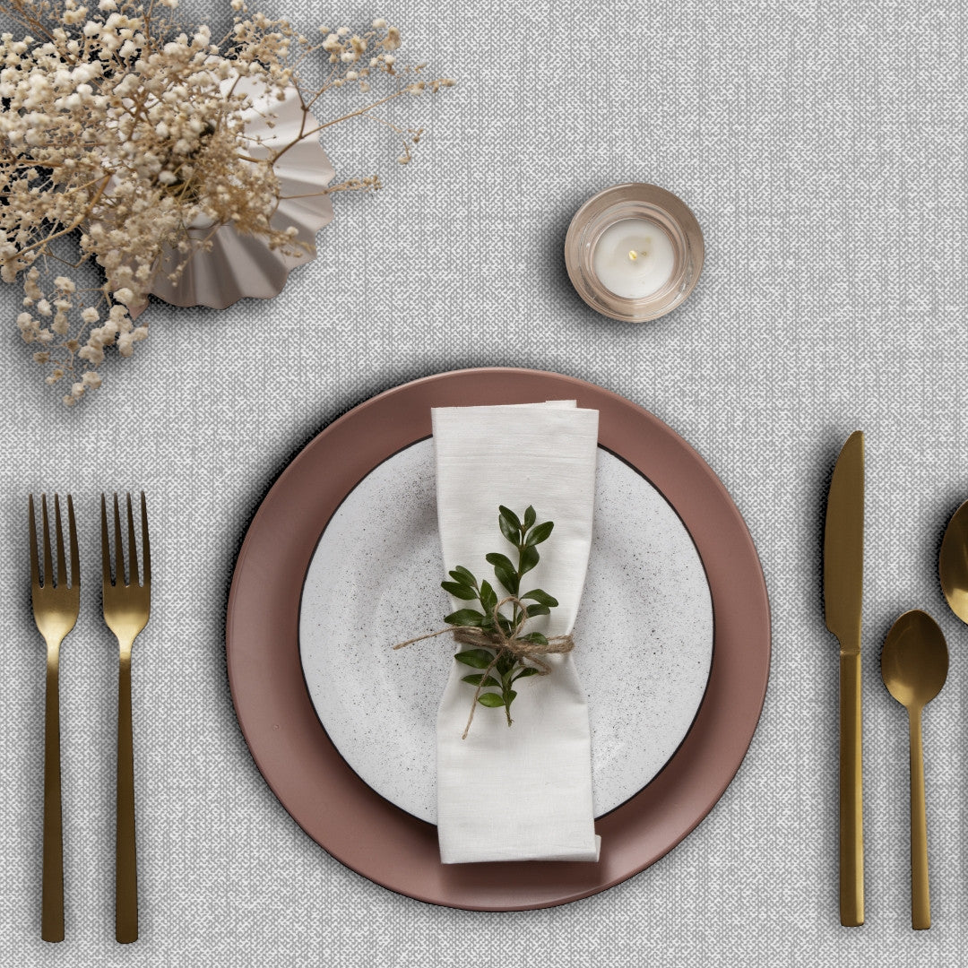 Oriel Grå - Ensfarget glatt voksduk med linlook i grå, nærbilde