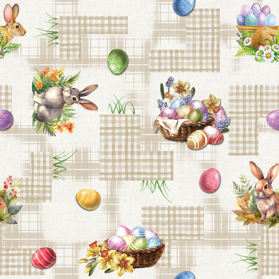 Påskekurv – Påskevoksduk med harer og eggkurver, mønster