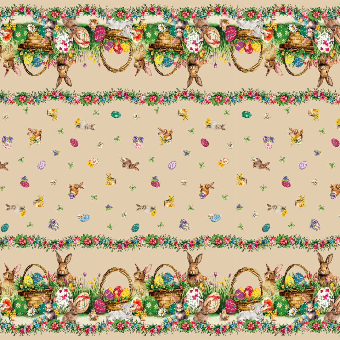 Påskelam Beige – Påskevoksduk med lam og påskeharer
