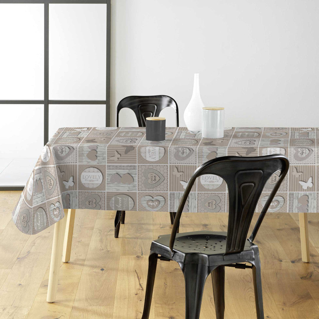 Papilys Grey - Voksduk med hjerter og sommerfugler i myke naturfarger, miljø