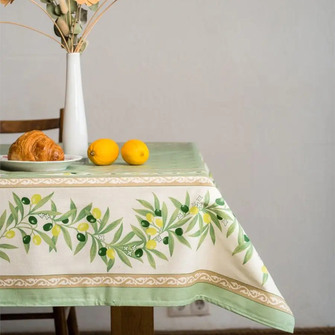 Ramatuelle Grønn – Rektangulær akrylbelagt provenceduk 150 x 250, hjørne